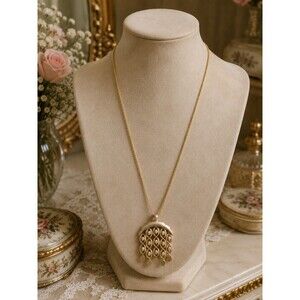 Vintage Gold Tone Statement Necklace, Large Articulated Pendant, Boho Jewelry